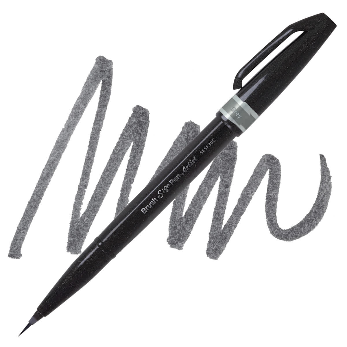 Pentel Arts Micro Brush Tip Sign Pen - Gray pen and swatch