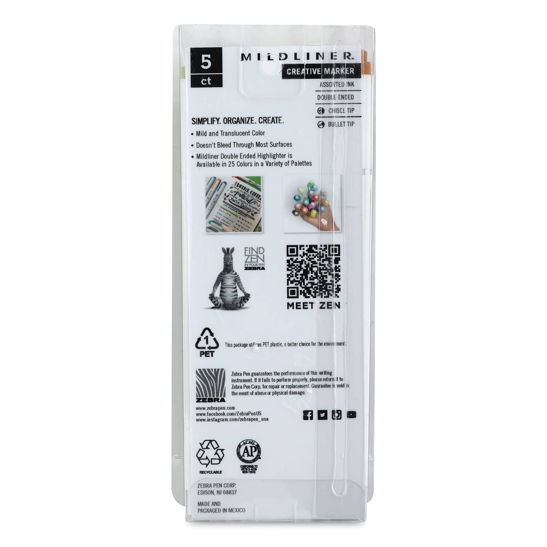 Zebra Mildliner Double Ended Creative Markers - Neutral Colors, Set of 5 (back of package)