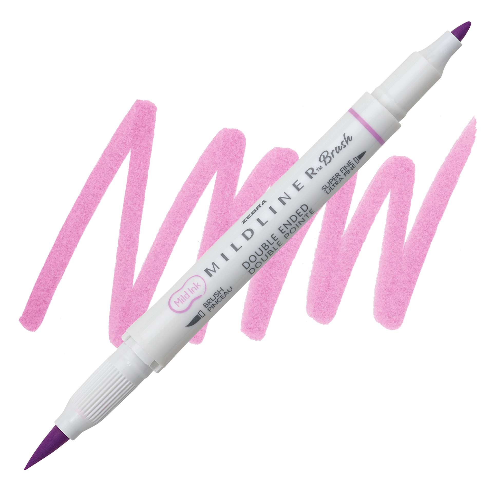 Zebra Mildliner Double Ended Brush Pen - Magenta, swatch and pen