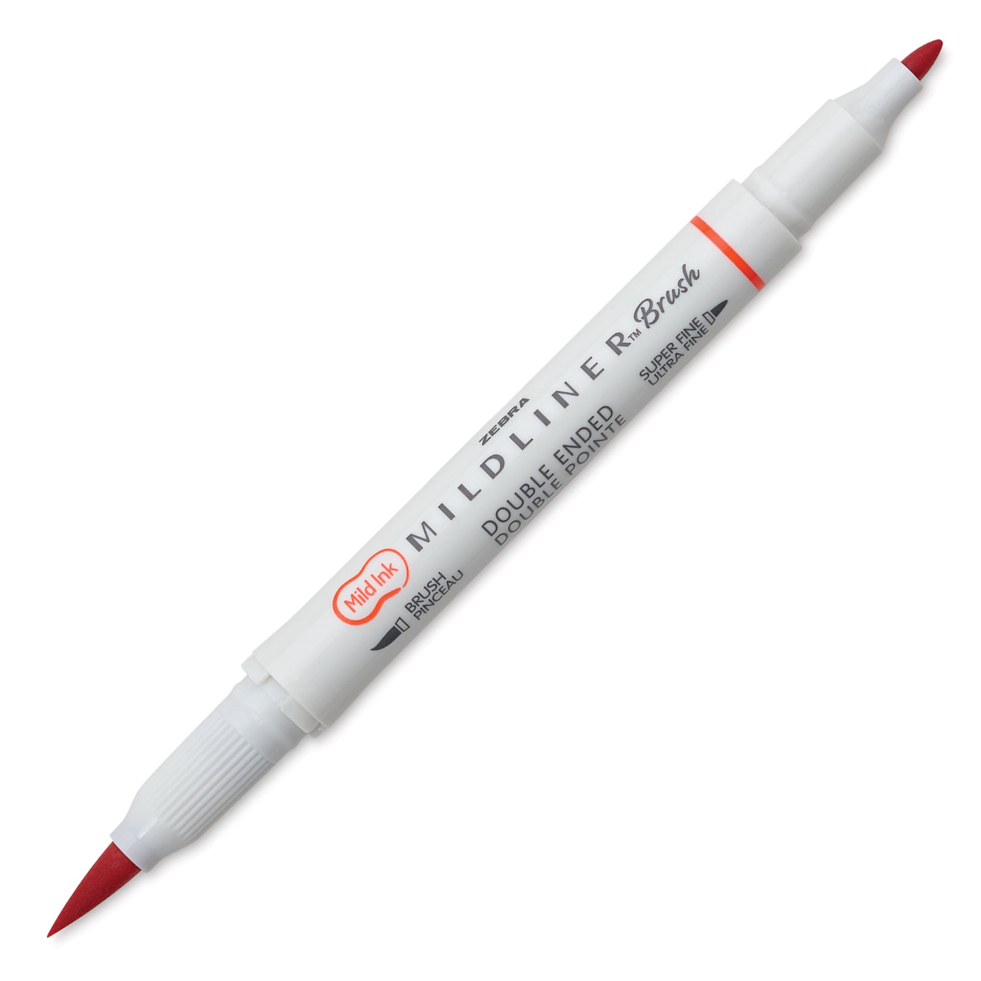 Zebra Mildliner Double Ended Brush Pen - Vermillion, caps off