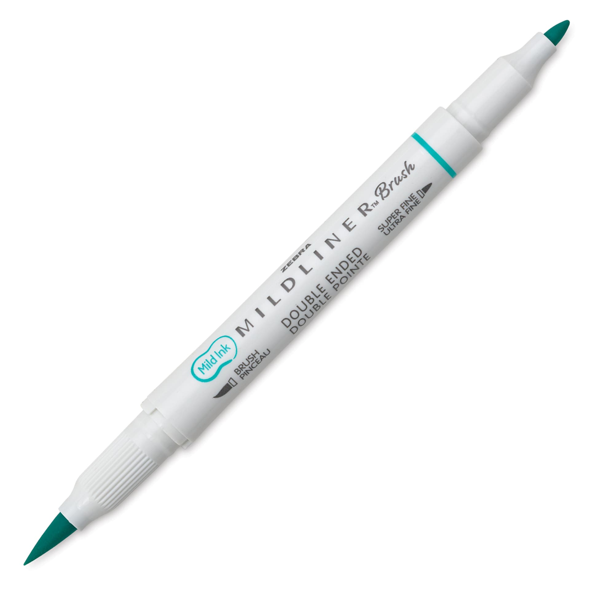 Zebra Mildliner Double Ended Brush Pen - Summer Green, caps off