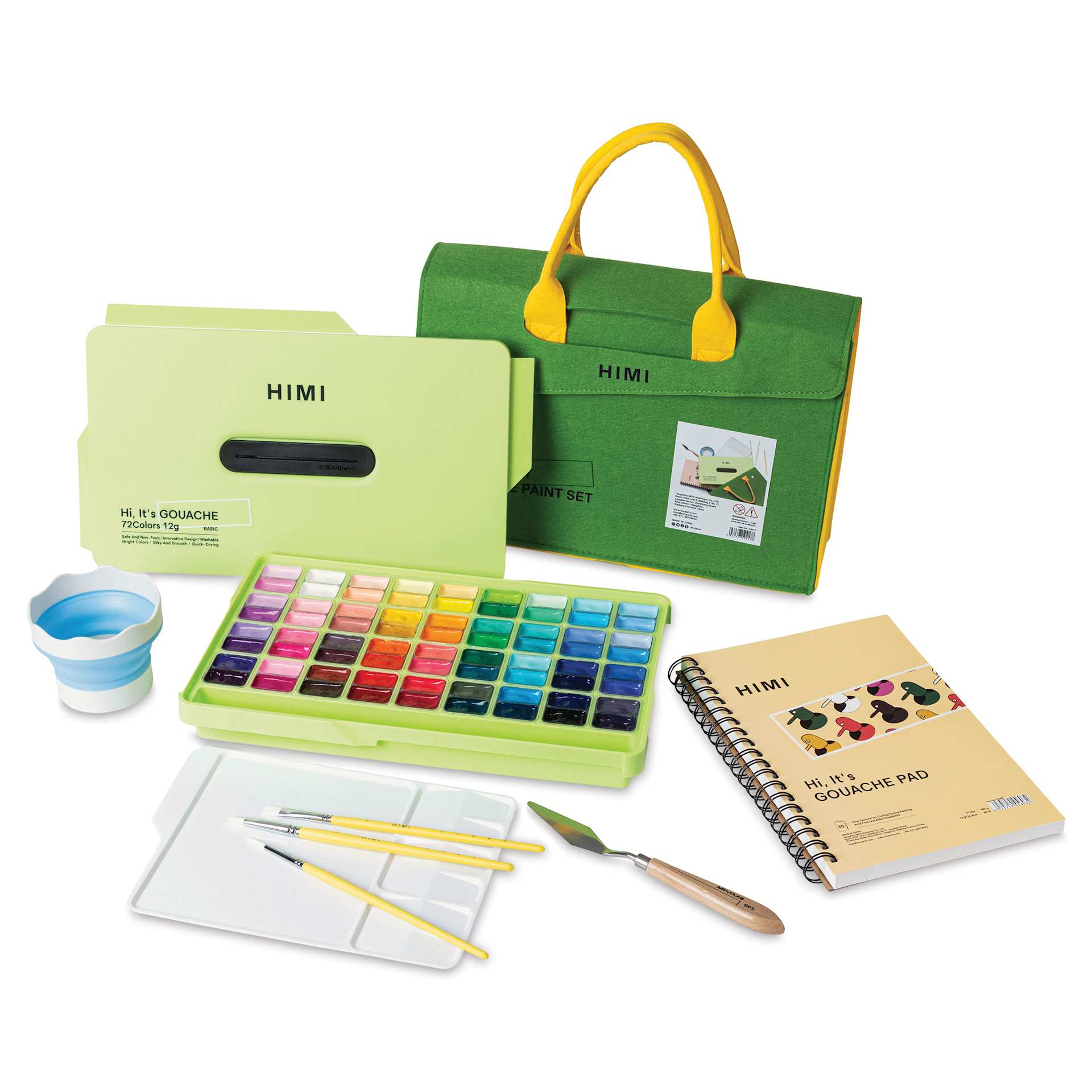 Himi Jelly Gouache Paint - Set of 8, 72 Assorted Colors, 12 ml twin cups