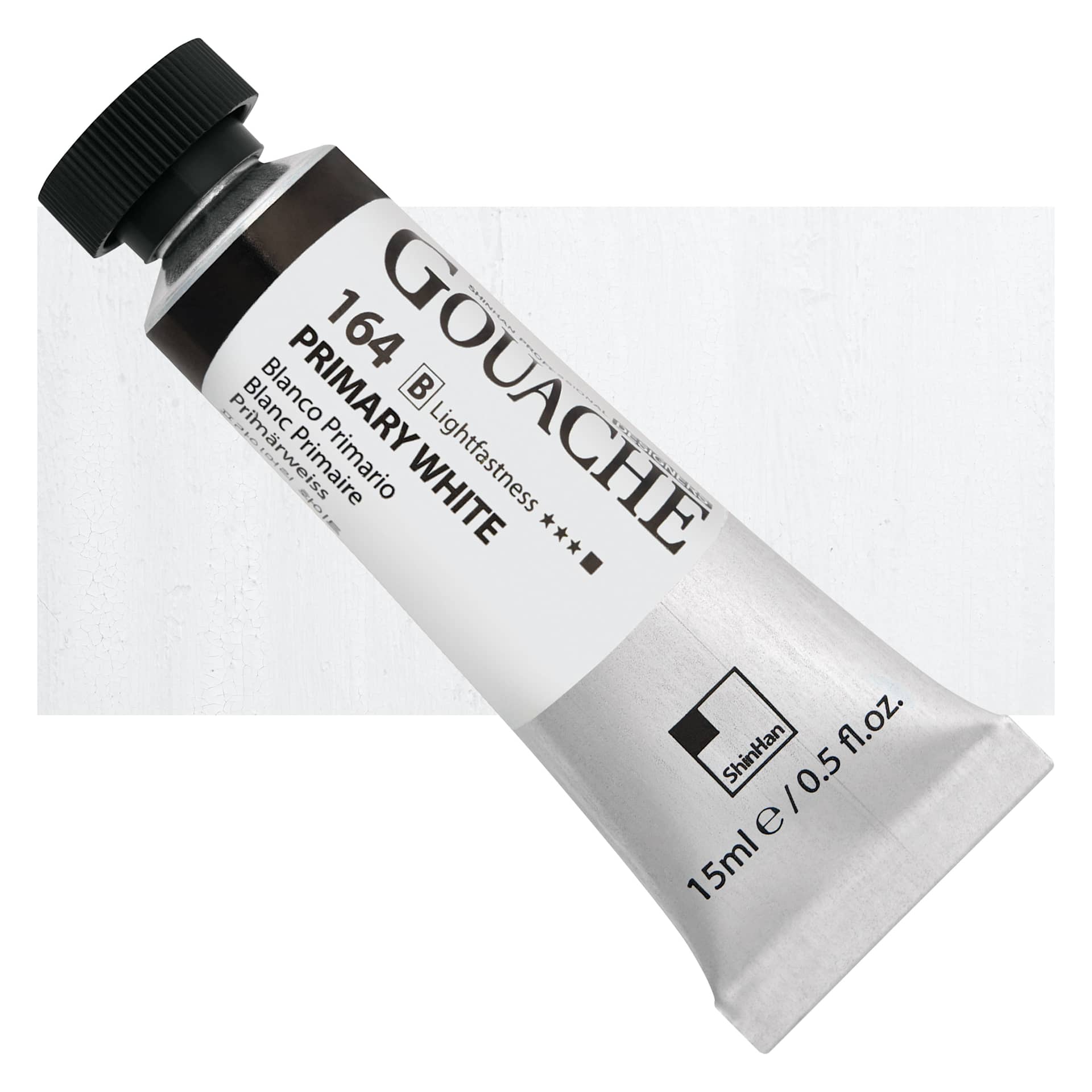ShinHan Professional Designers Gouache - Primary White, 15 ml tube and swatch