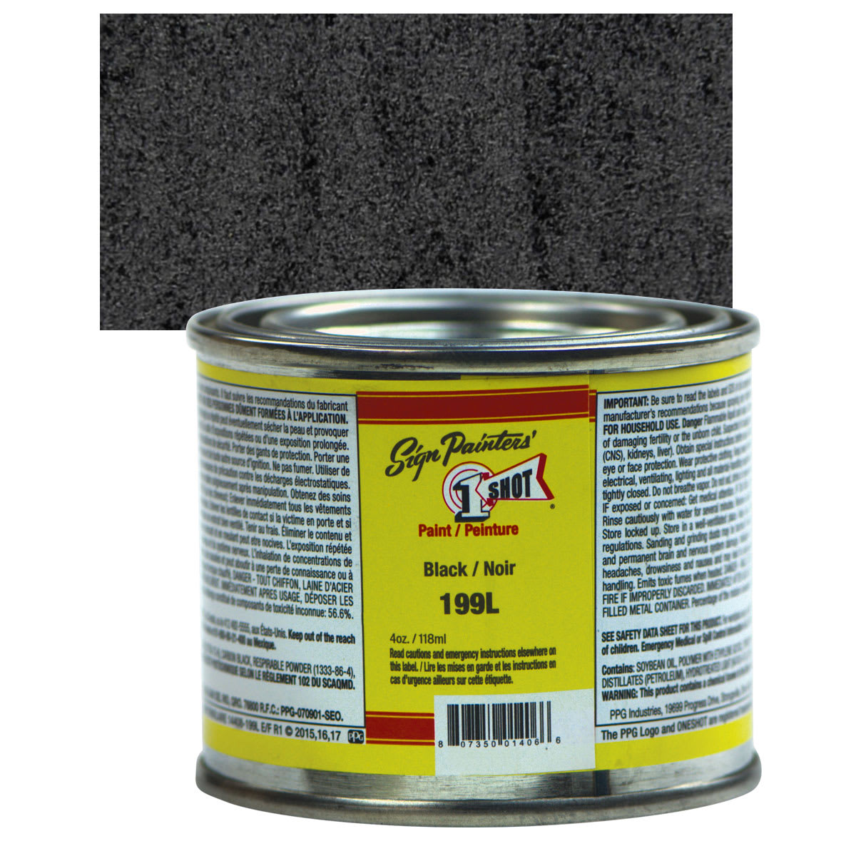 1-Shot Lettering Enamel - Black, 4 oz can and swatch