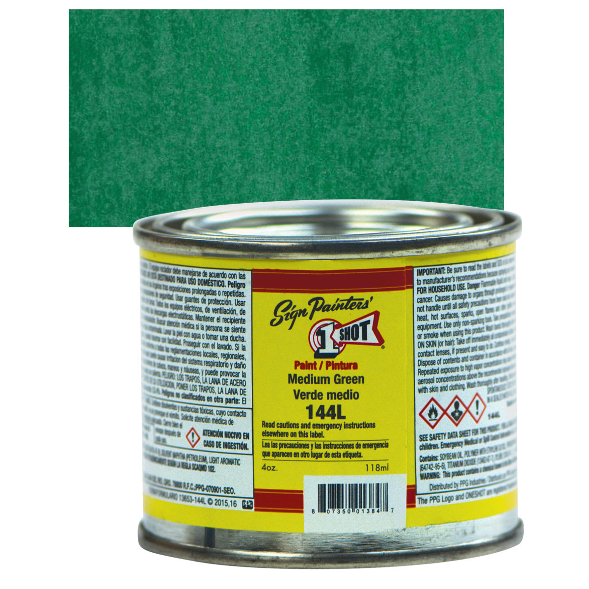 1-Shot Lettering Enamel - Medium Green, 4 oz can and swatch
