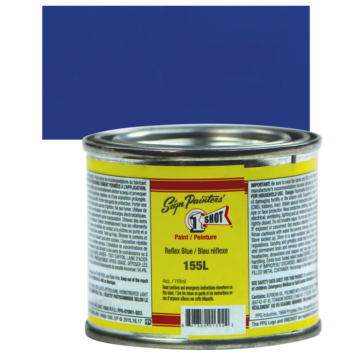 1-Shot Lettering Enamel - Reflex Blue, 4 oz can and swatch