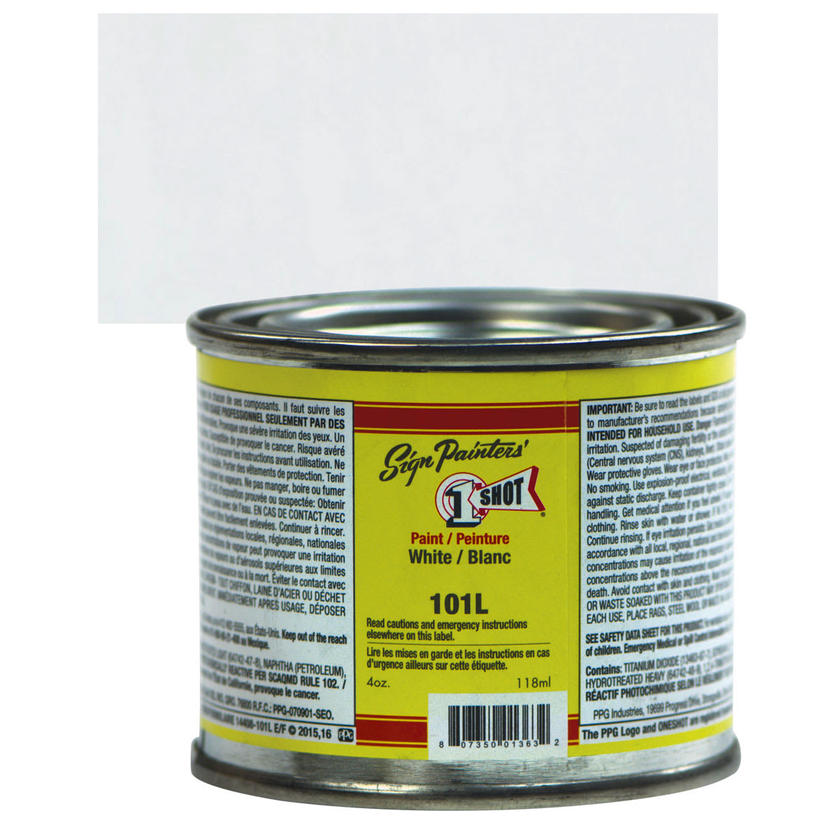 1-Shot Lettering Enamel - White, 4 oz can and swatch