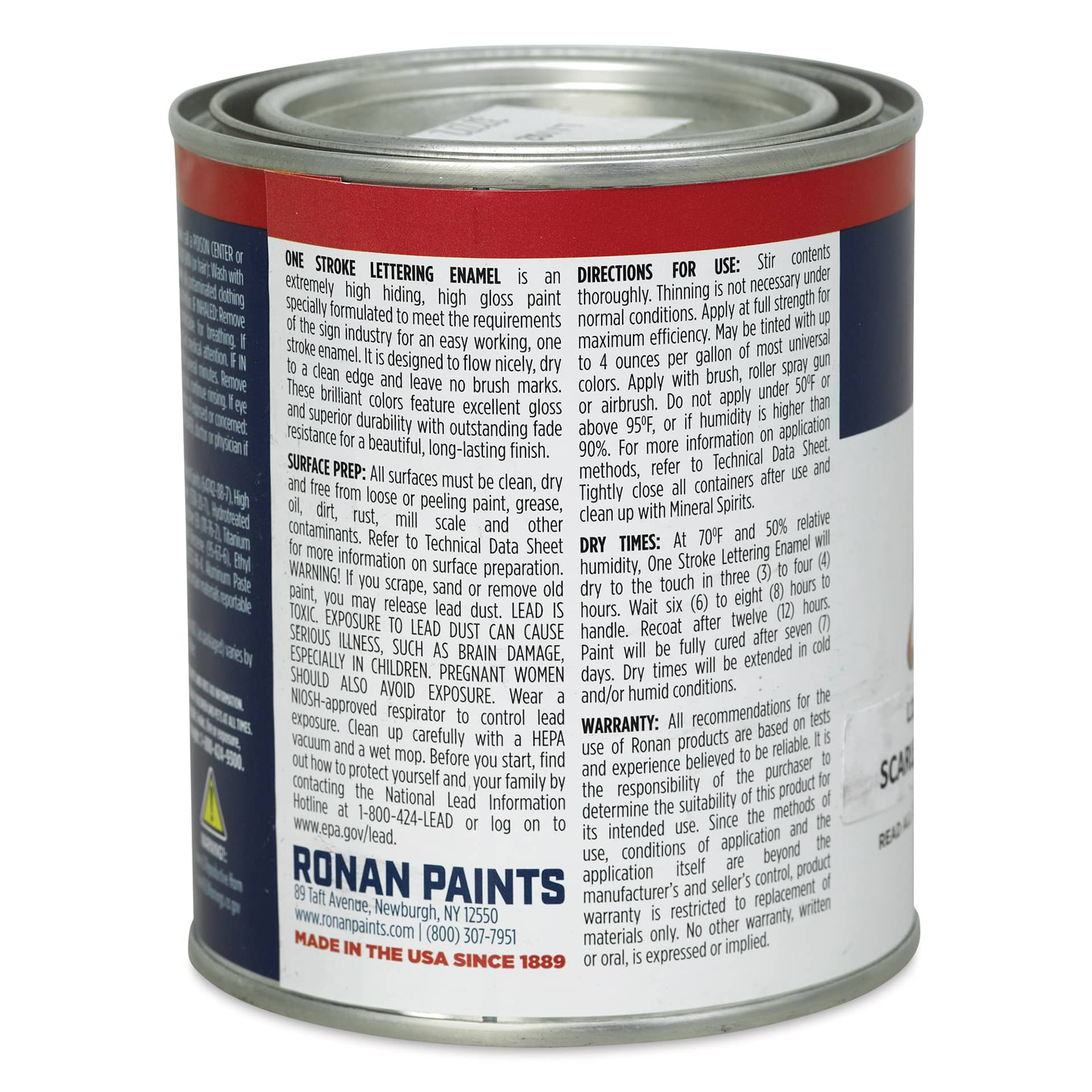 Ronan One Stroke Lettering Enamel - Scarlet Red, Pint (Back)