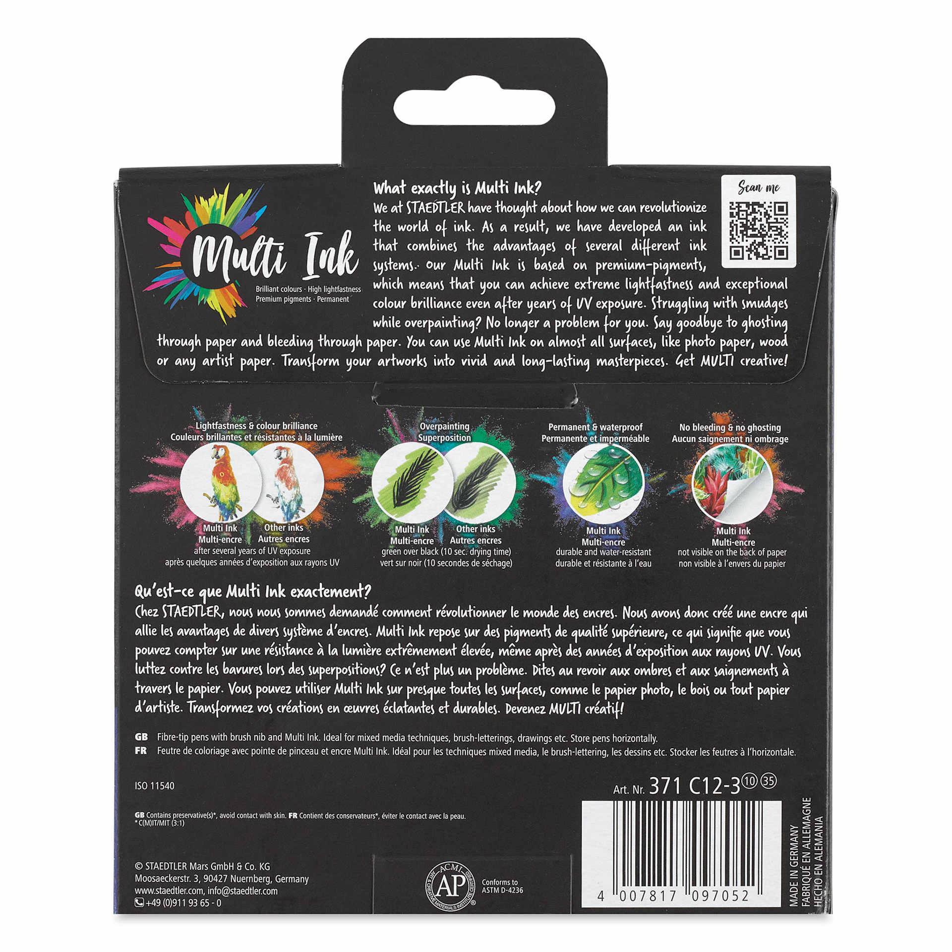 Staedtler Pigment Arts Brush Pens - Nature Colors, Set of 12, back of the packaging
