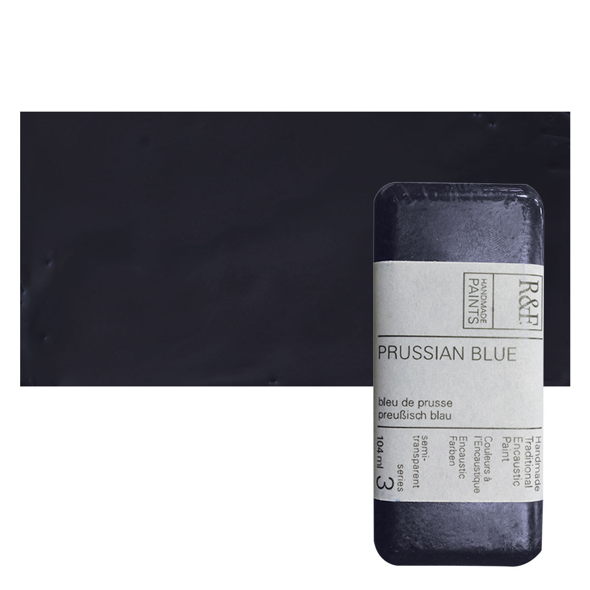 R&F Encaustic Paint Block - Prussian Blue, 104 ml, Block and swatch