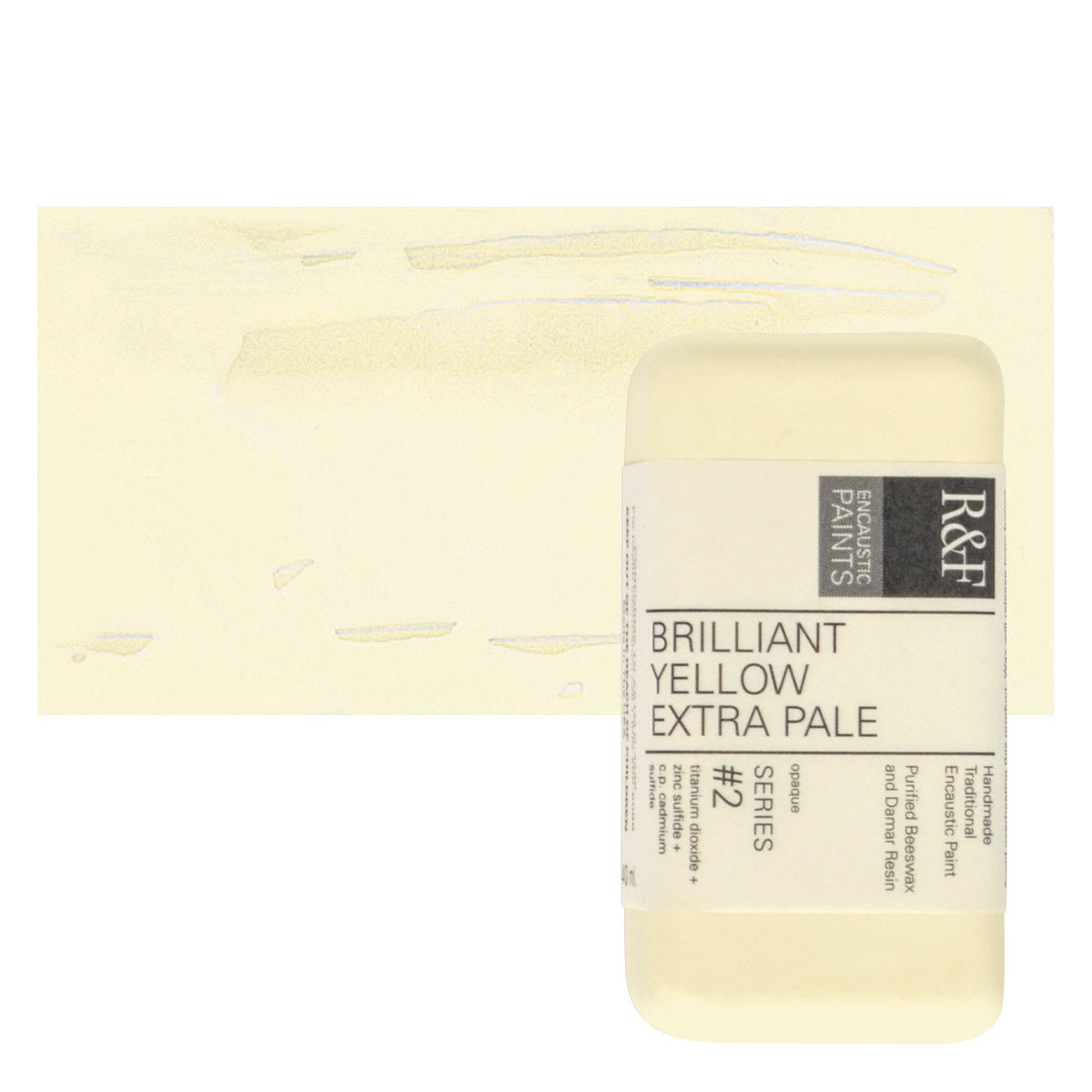 R&F Encaustic Paint Block - Brilliant Yellow Extra Pale, 40 ml block and swatch