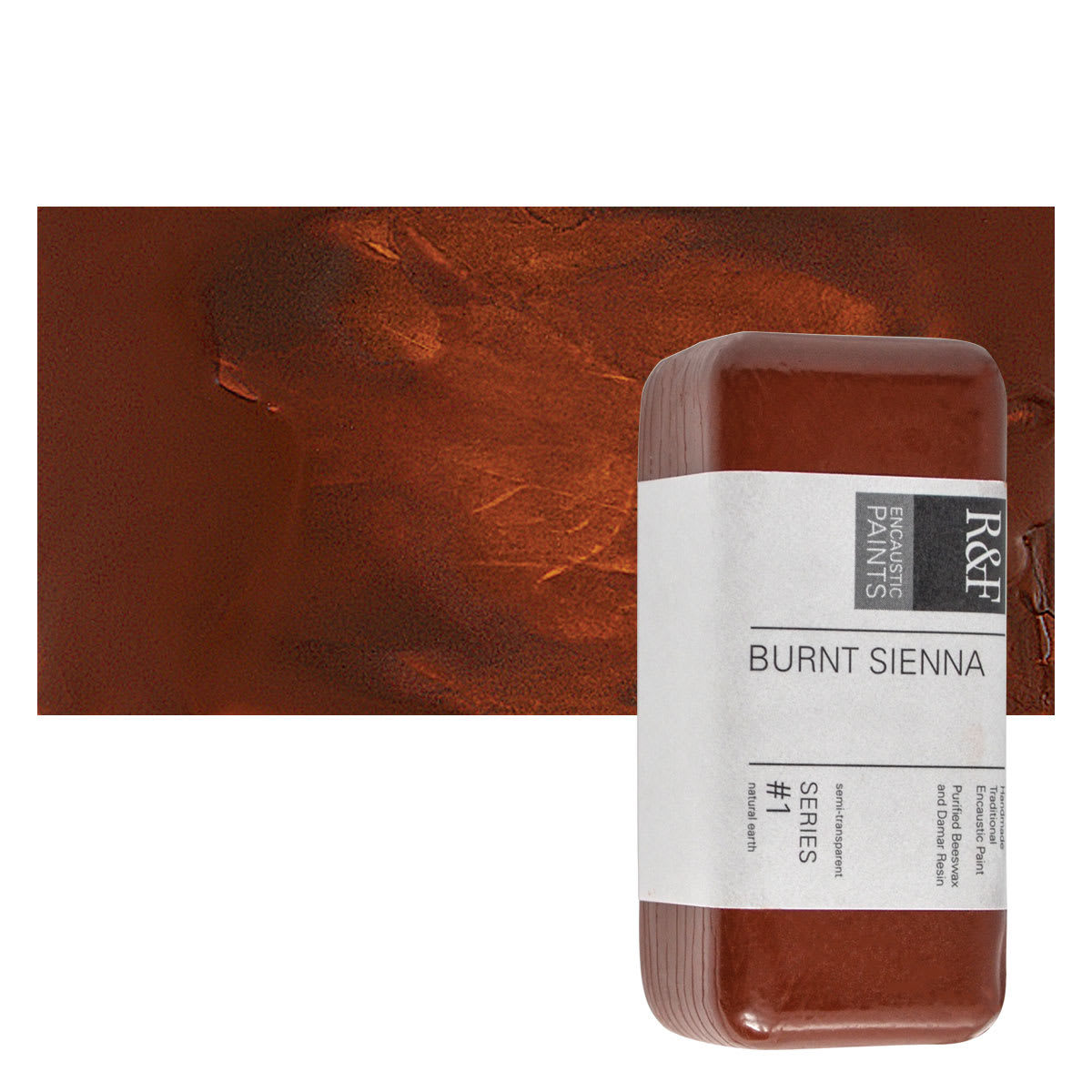 R&F Encaustic Paint Block - Burnt Sienna, 104 ml block and swatch