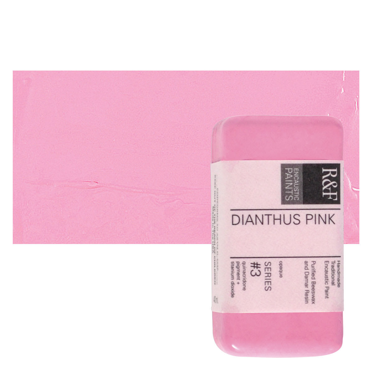 R&F Encaustic Paint Block - Dianthus Pink, 40 ml block and swatch
