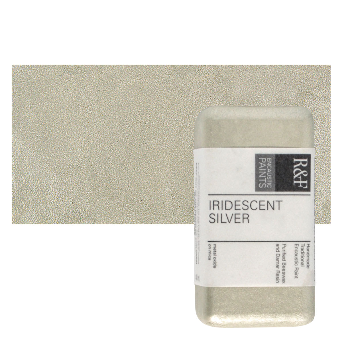 R&F Encaustic Paint Block - Iridescent Silver, 40 ml block and swatch
