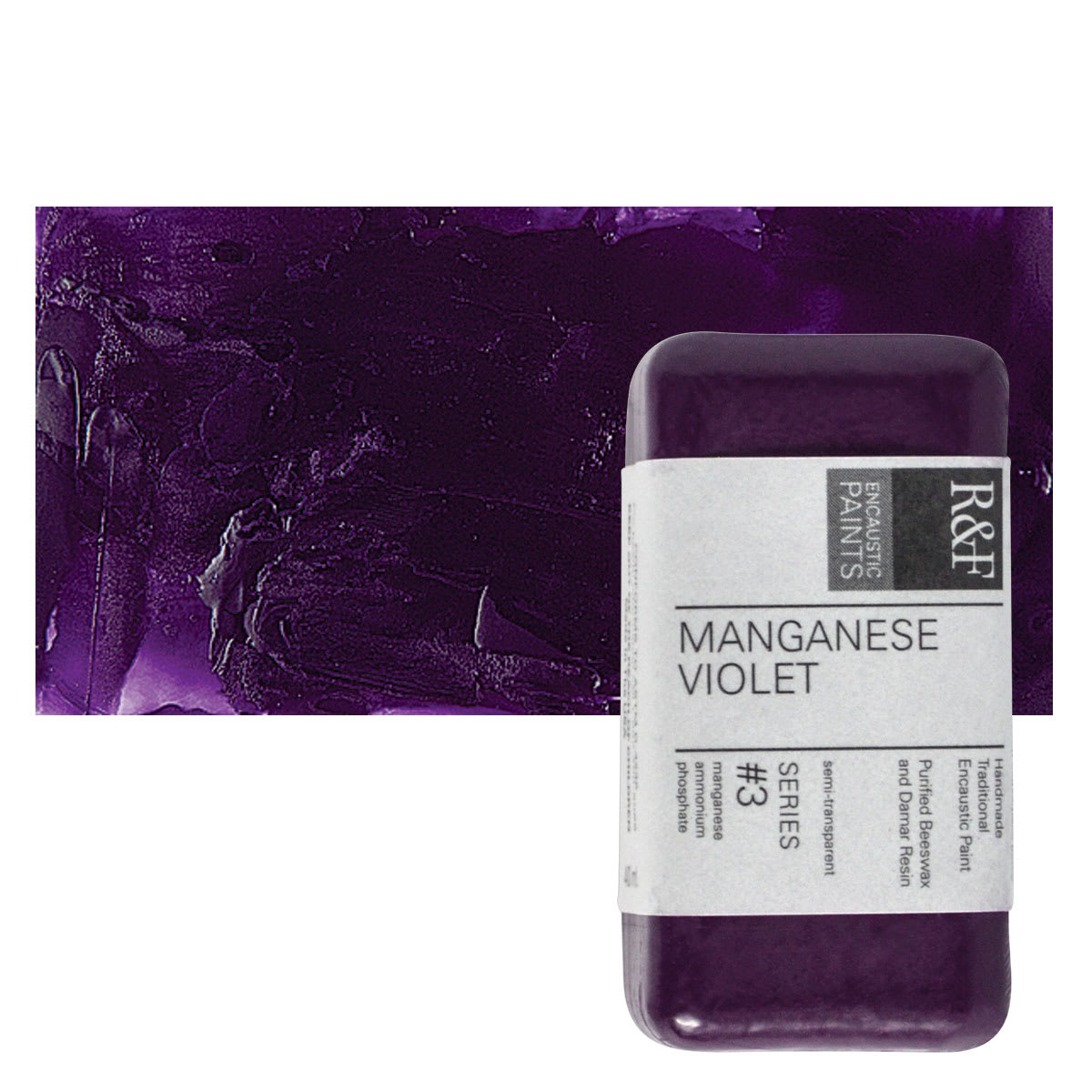 R&F Encaustic Paint Block - Manganese Violet, 40 ml block and swatch