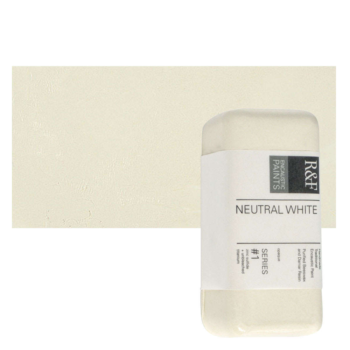 R&F Encaustic Paint Block - Neutral White, 104 ml block and swatch
