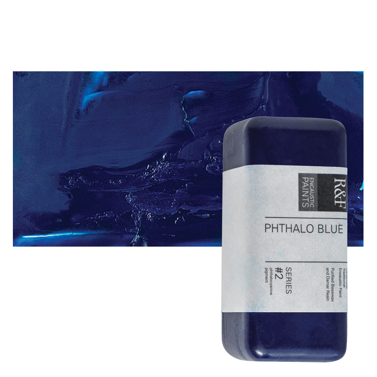 R&F Encaustic Paint Block - Phthalo Blue, 104 ml block and swatch