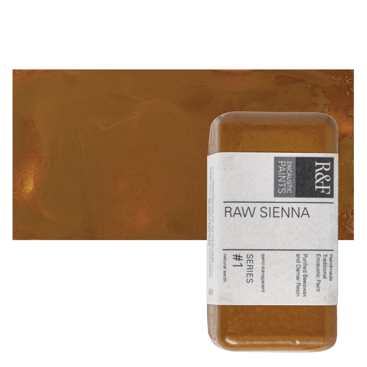 R&F Encaustic Paint Block - Raw Sienna, 40 ml block and swatch