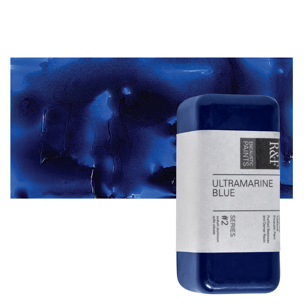 R&F Encaustic Paint Block - Ultramarine Blue, 104 ml block and swatch