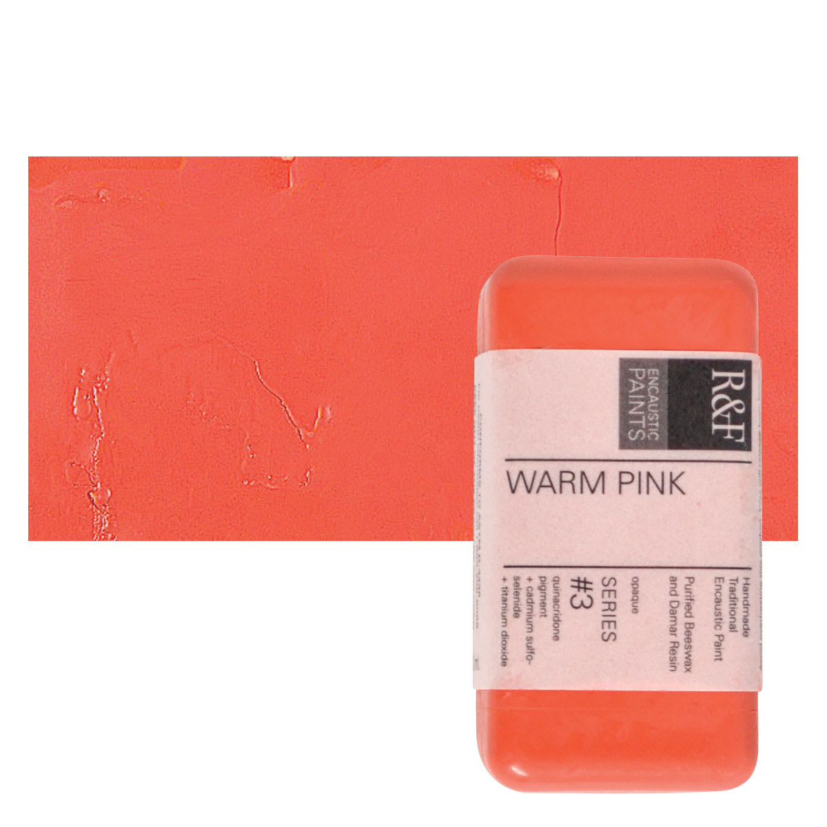 R&F Encaustic Paint Block - Warm Pink, 40 ml block and swatch