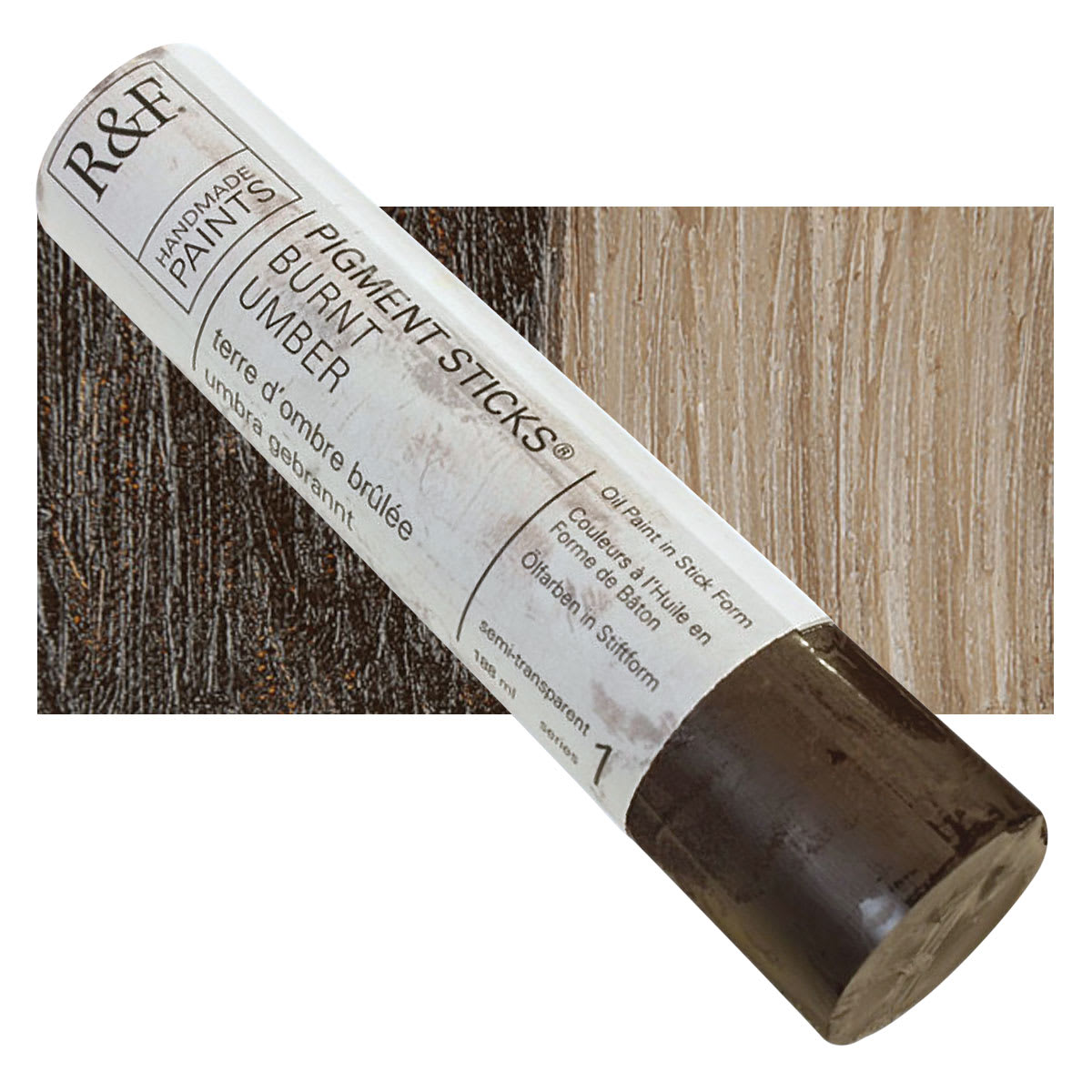 R&F Pigment Stick - Burnt Umber, 188 ml stick and swatch
