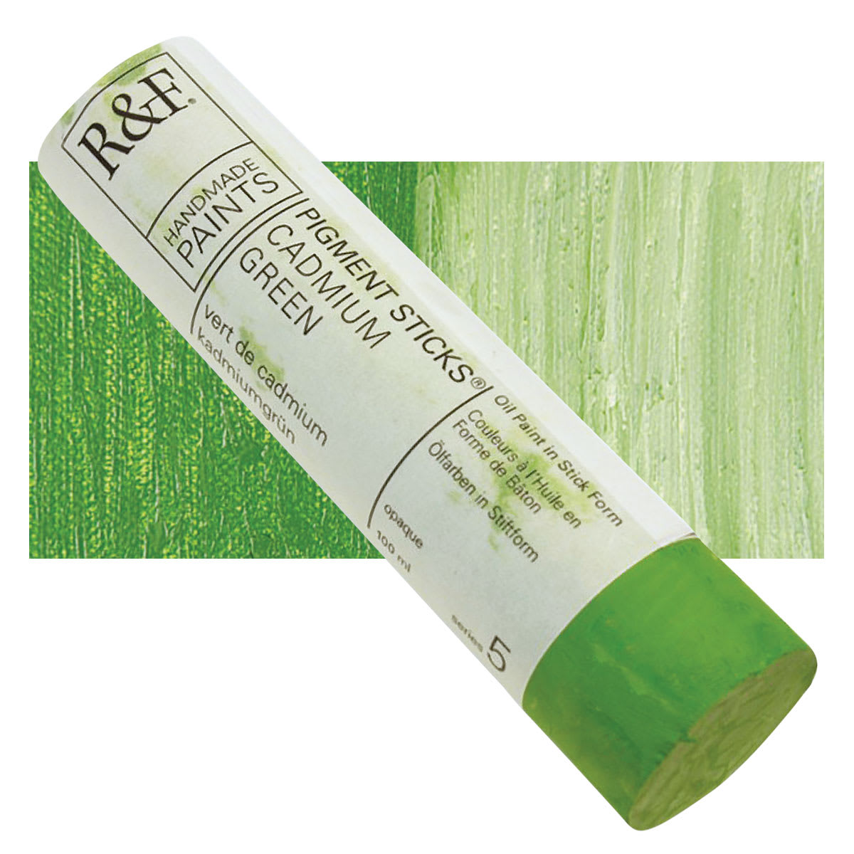 R&F Pigment Stick - Cadmium Green, 100 ml stick and swatch