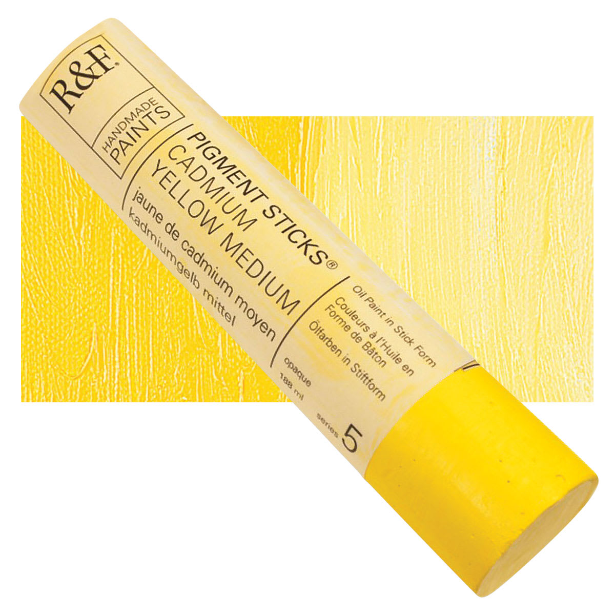 R&F Pigment Stick - Cadmium Yellow Medium, 188 ml stick and swatch