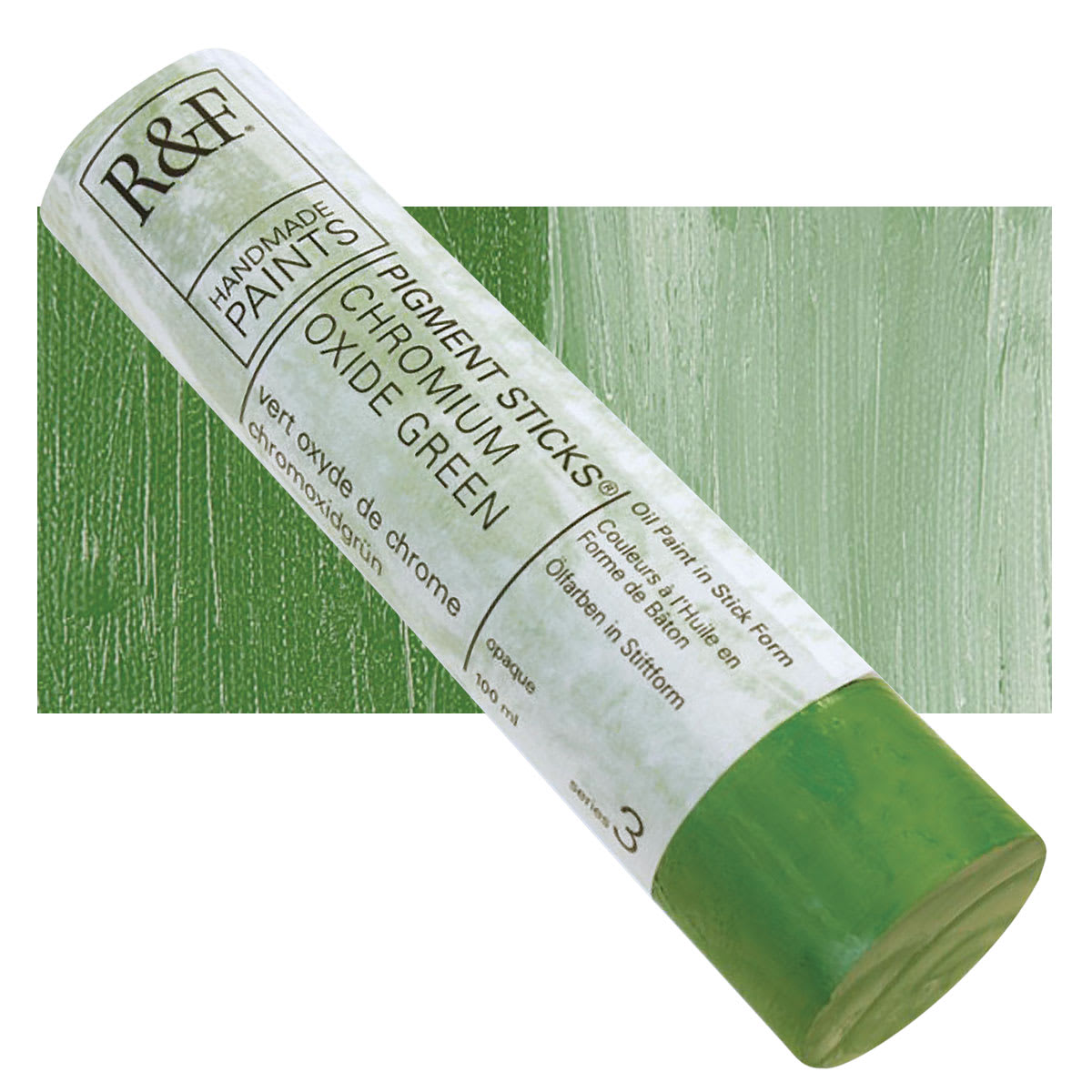 R&F Pigment Stick - Chromium Green Oxide, 100 ml stick and swatch