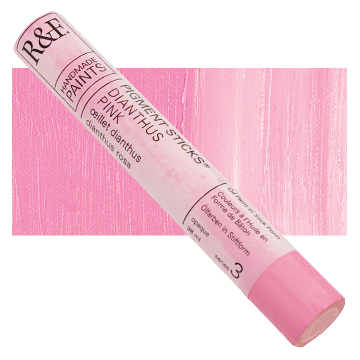 R&F Pigment Stick - Dianthus Pink, 38 ml stick and swatch