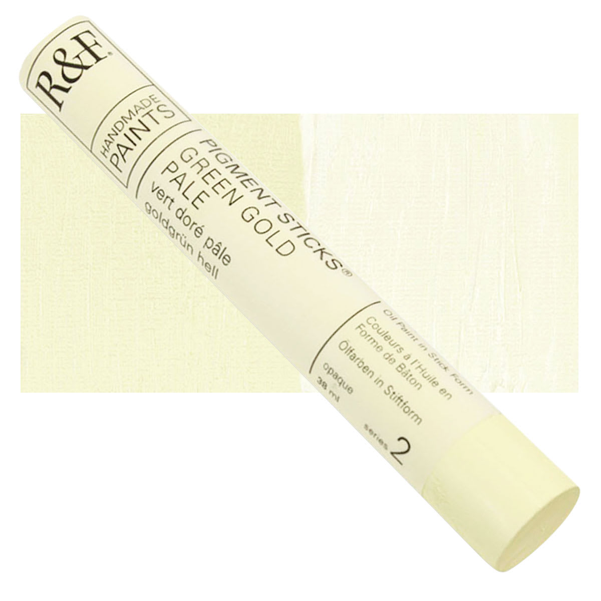 R&F Pigment Stick - Green Gold Pale, 38 ml stick and swatch