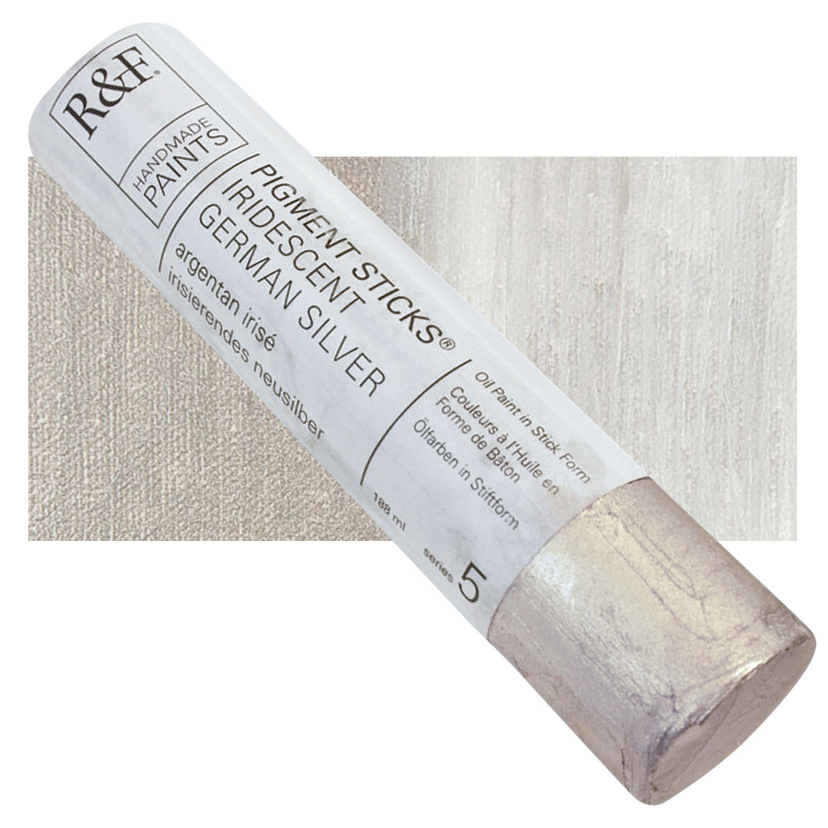 R&F Pigment Stick - Iridescent German Silver, 188 ml stick and swatch