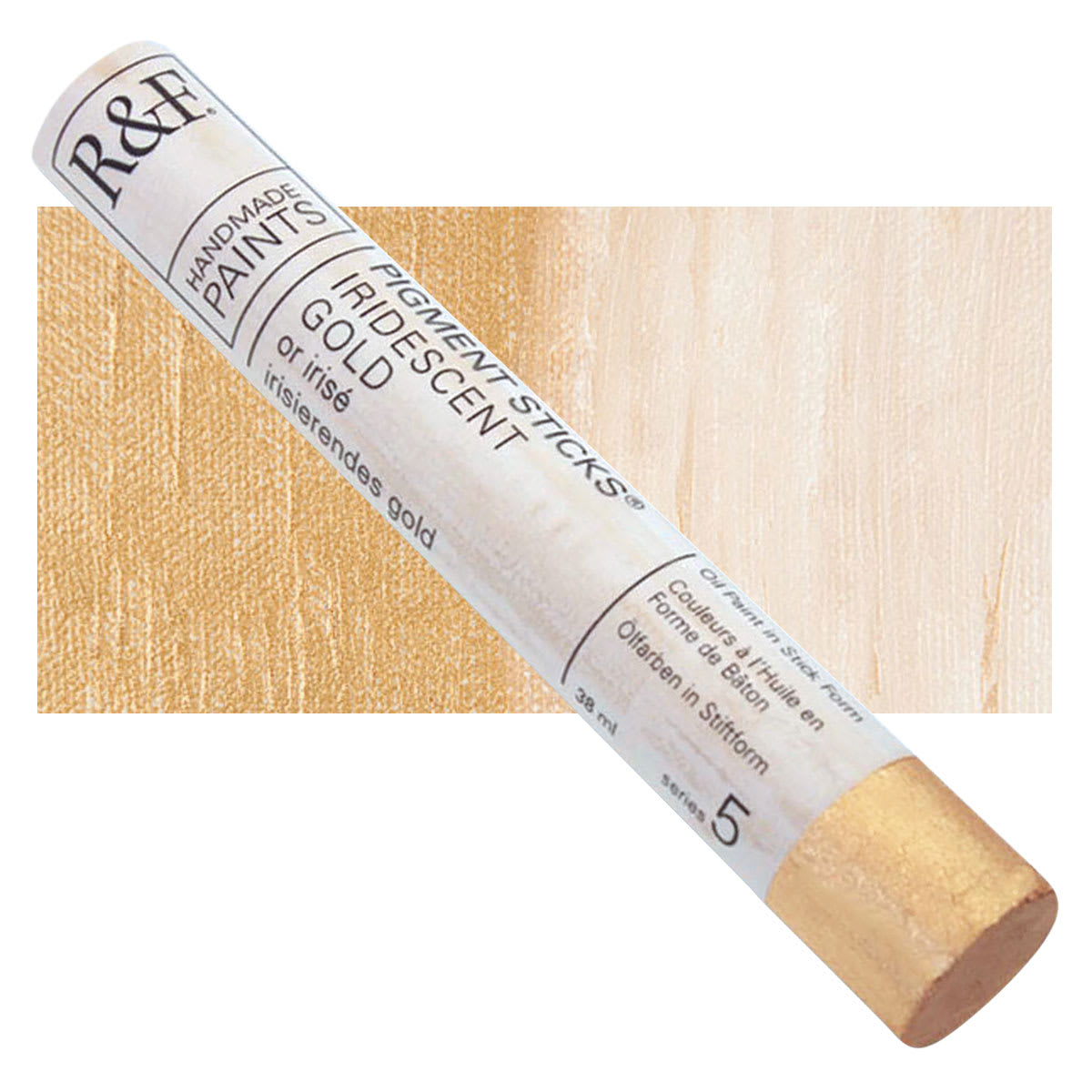 R&F Pigment Stick - Iridescent Gold, 38 ml stick and swatch