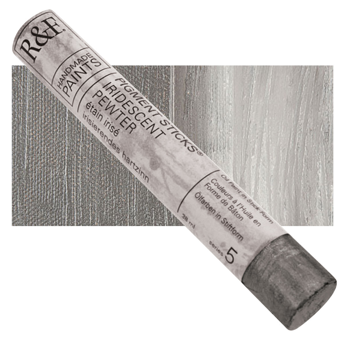 R&F Pigment Stick - Iridescent Pewter, 38 ml stick and swatch