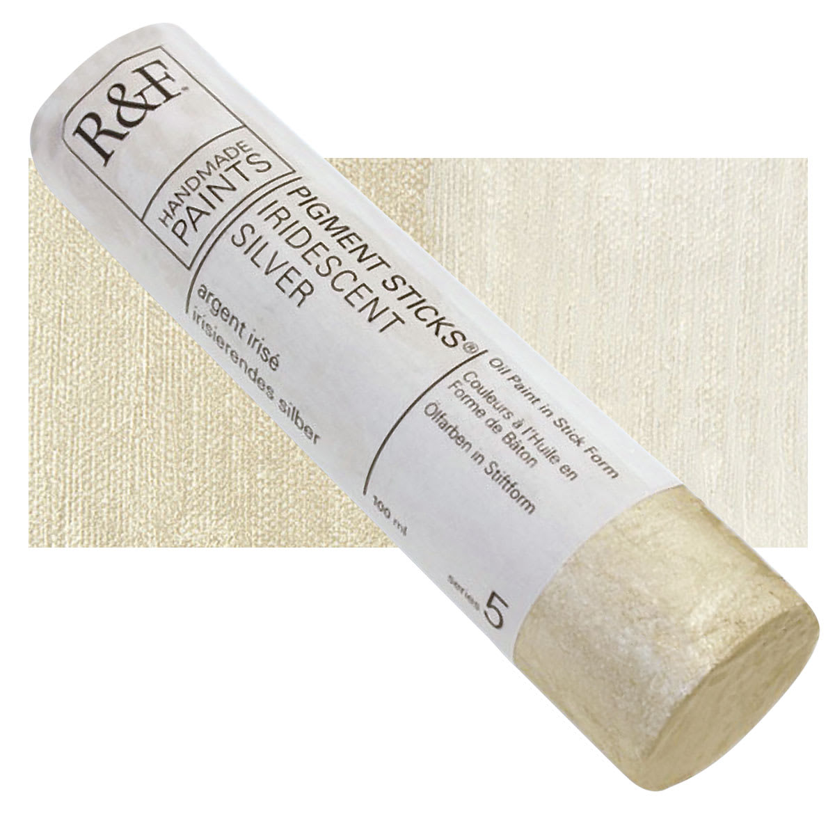 R&F Pigment Stick - Iridescent Silver, 100 ml stick and swatch