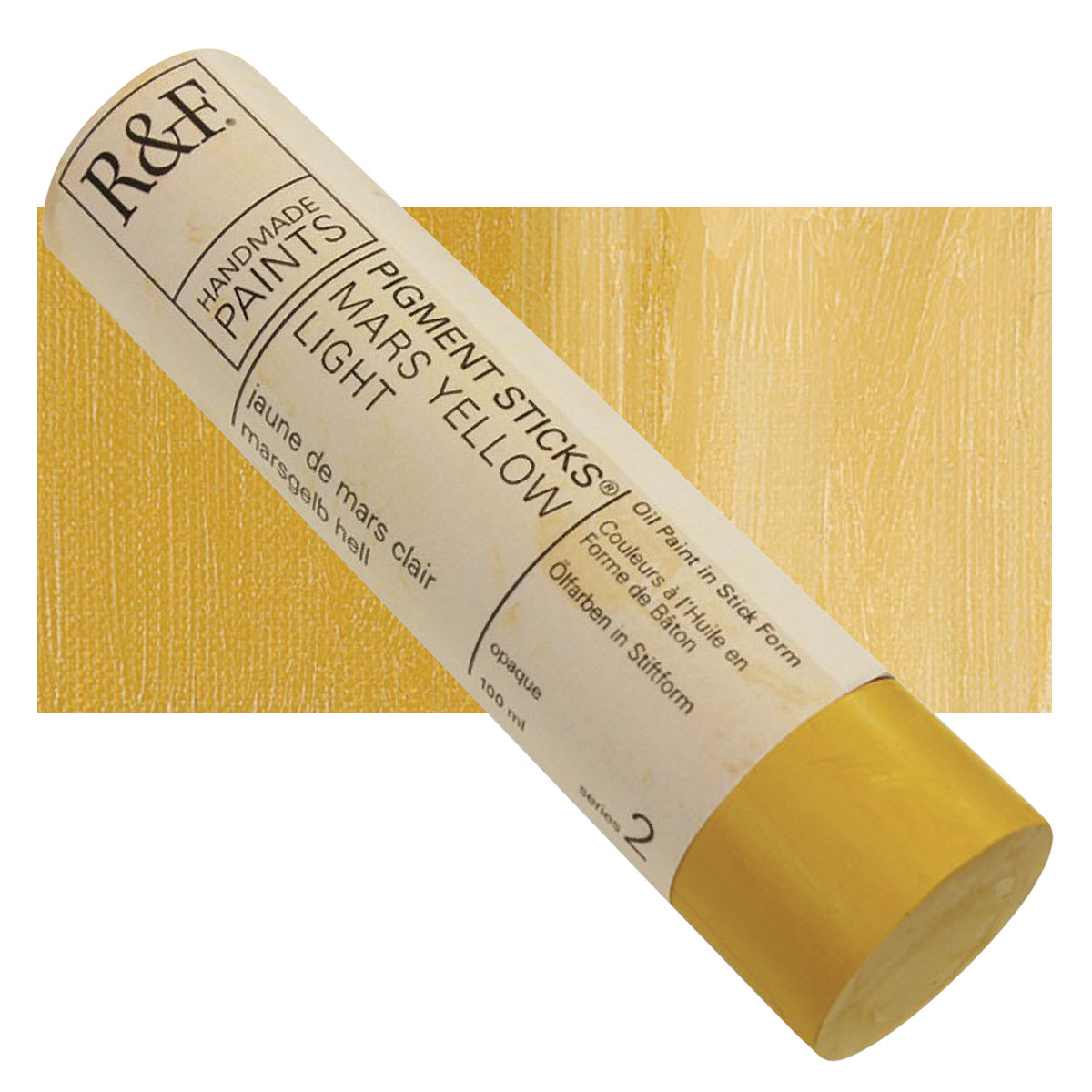 R&F Pigment Stick - Mars Yellow Light, 100 ml stick and swatch