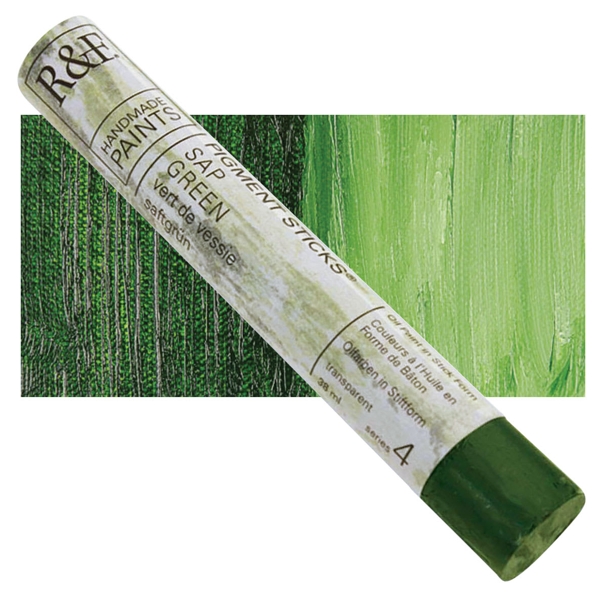 R&F Pigment Stick - Sap Green, 38 ml stick and swatch