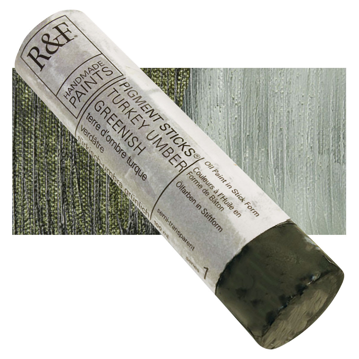 R&F Pigment Stick - Turkey Umber Greenish, 100 ml stick and swatch