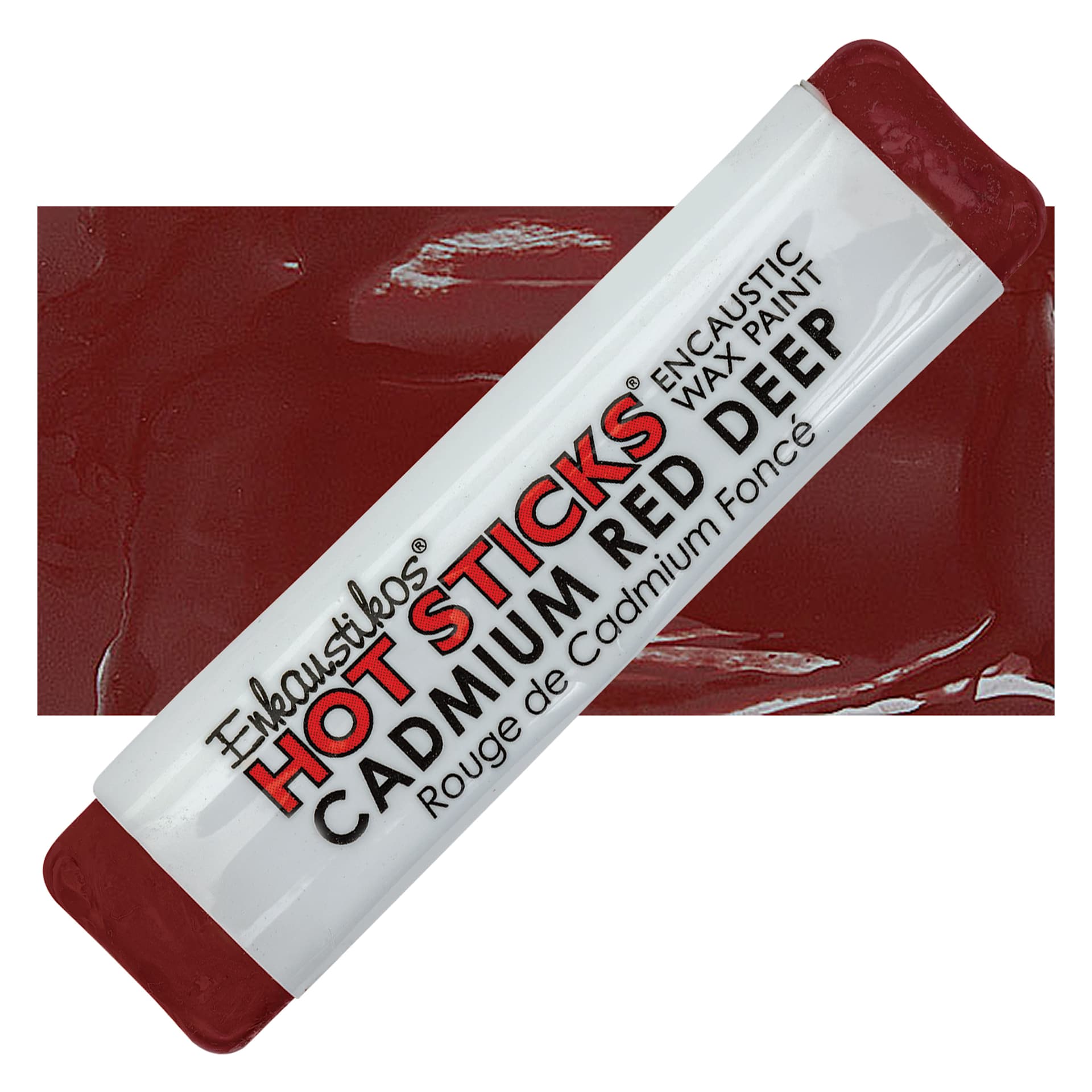 Enkaustikos Hot Sticks Encaustic Wax Paint - Cadmium Red Deep, 13 ml Stick and swatch
