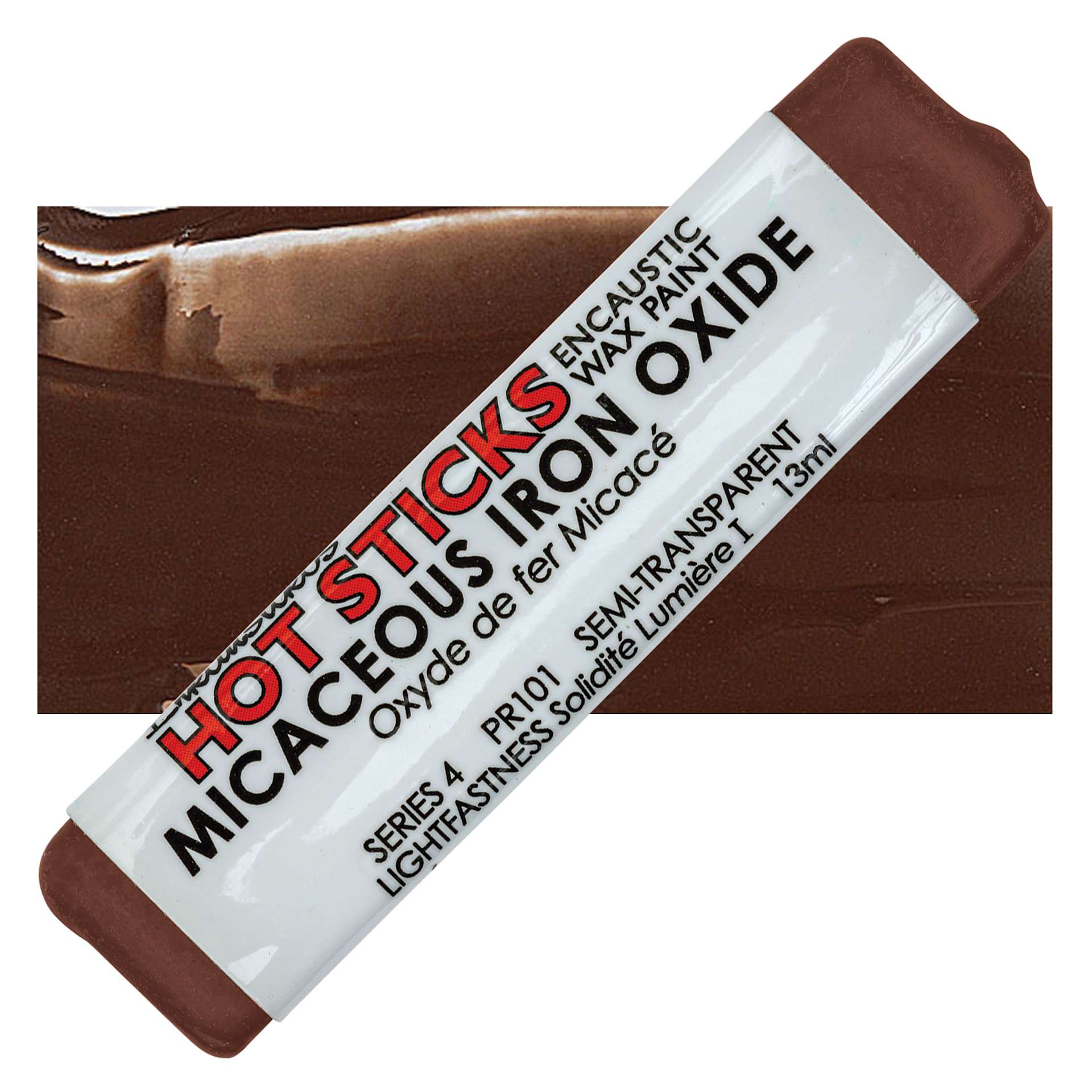 Enkaustikos Hot Sticks Encaustic Wax Paint - Micaceous Iron Oxide, 13 ml stick and swatch