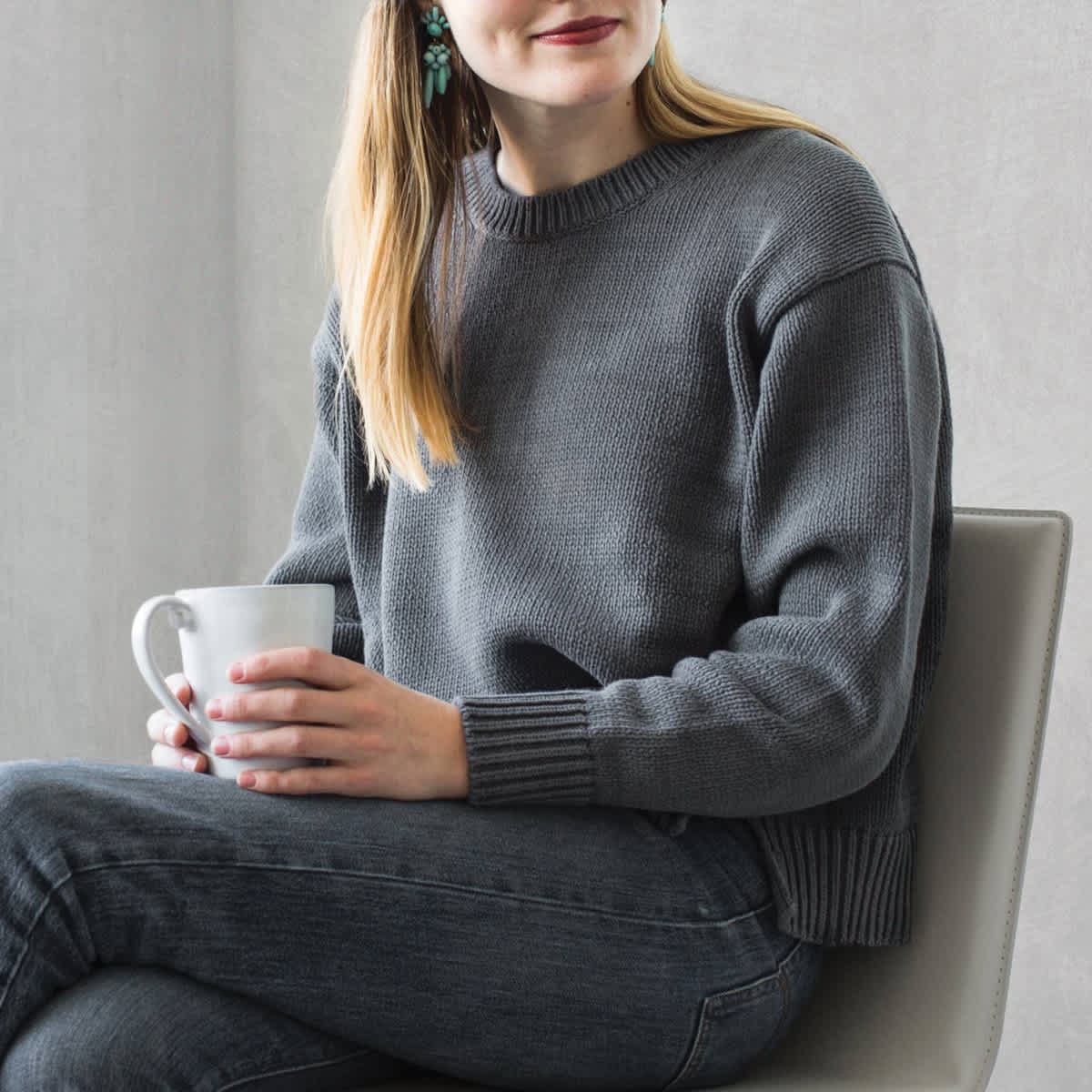 Rit All Purpose Liquid Dye - Charcoal Grey, 8 oz, adult wearing dyed sweater