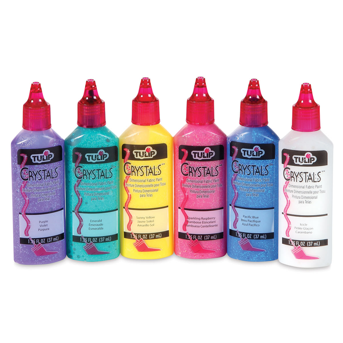 Tulip Dimensional Fabric Paint Set - Components of Crystals Set of 6 shown front view