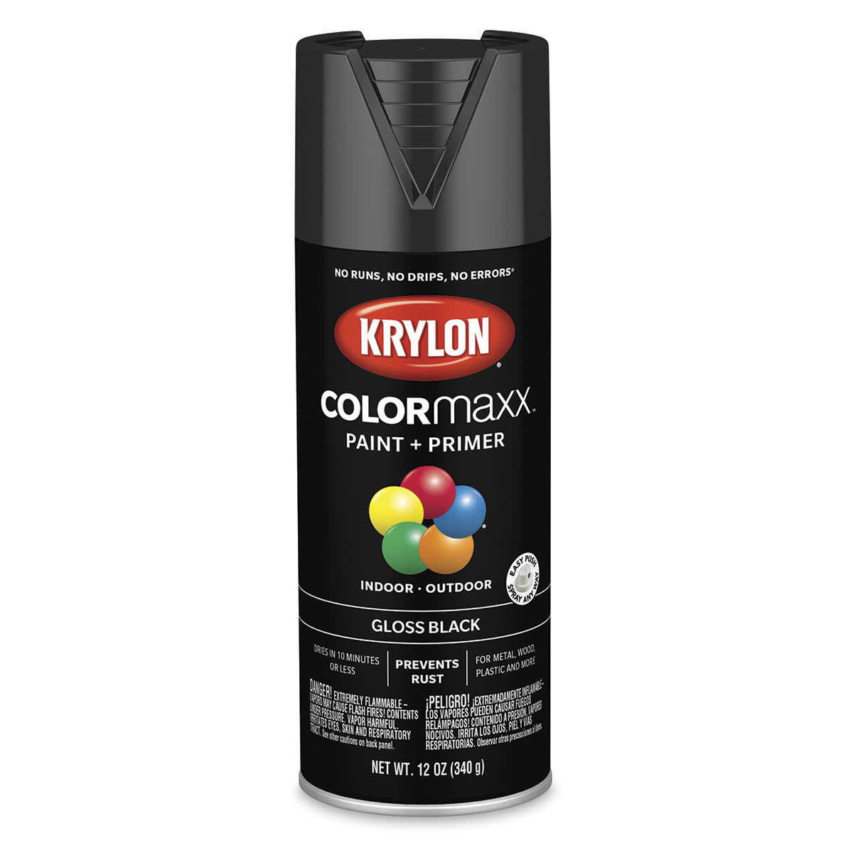 Krylon Colormaxx Spray Paint - Black, Gloss, 12 oz