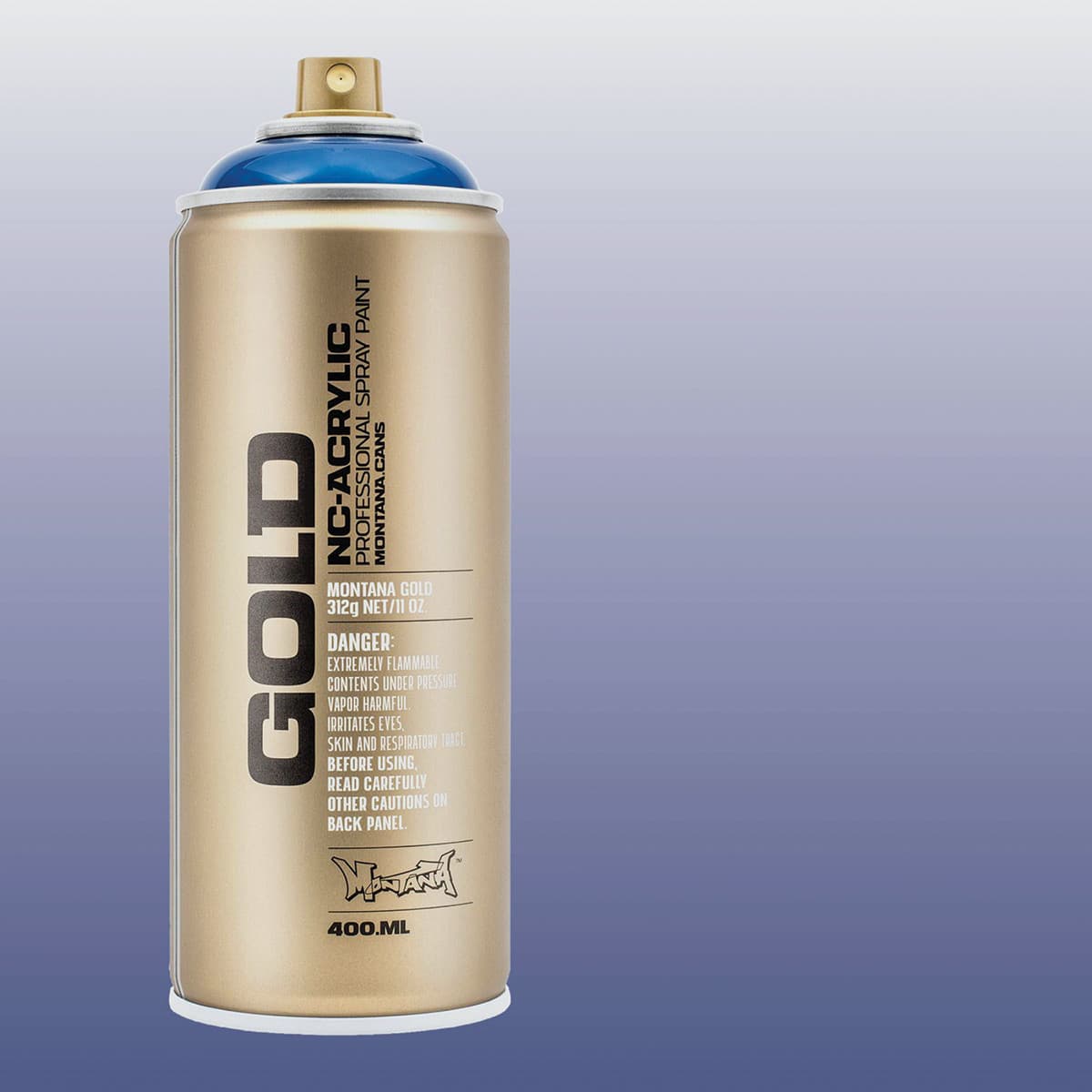 Montana Gold Acrylic Transparent Spray Paint - Transparent Ultramarine, 400 ml can with color swatch