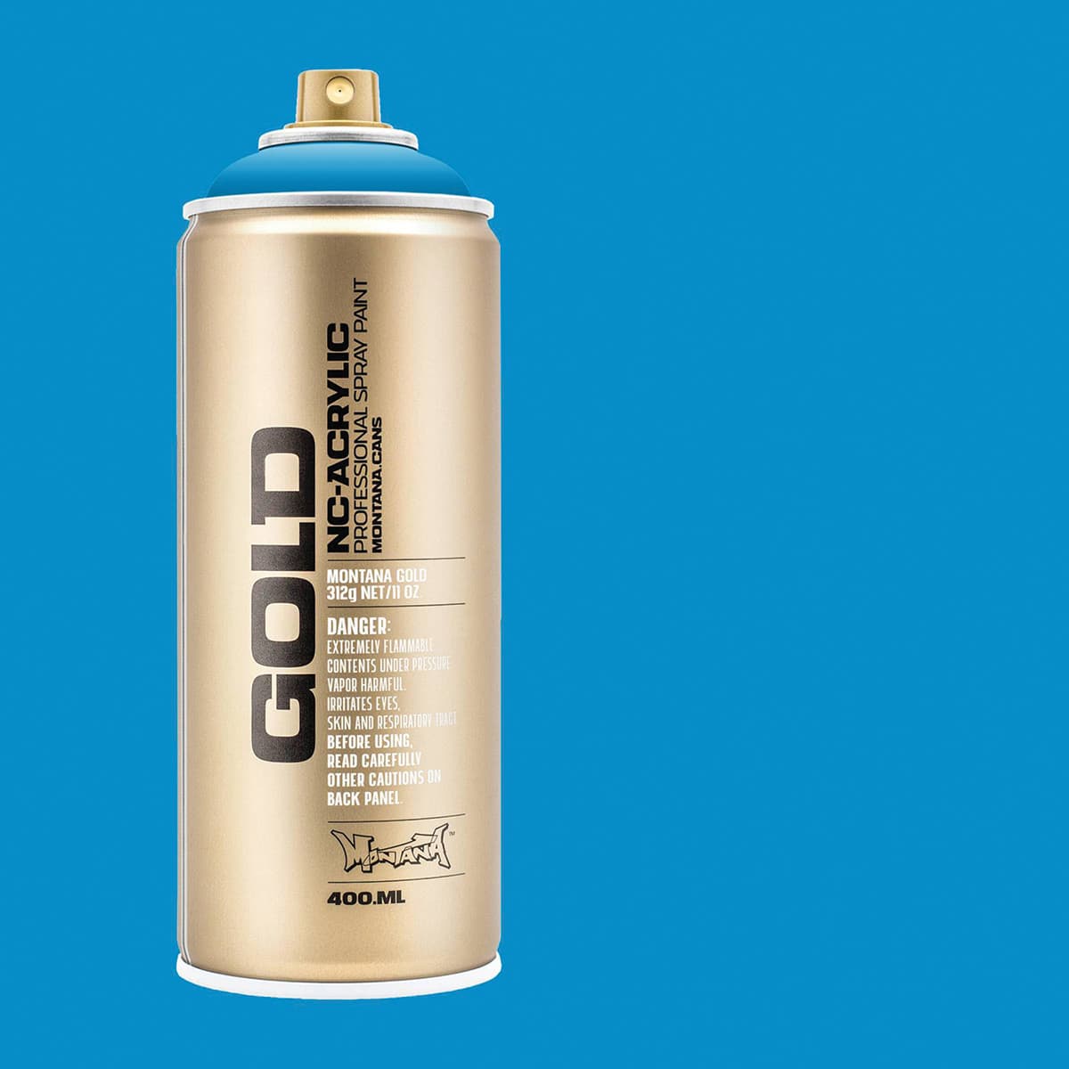 Montana Gold Acrylic Professional Spray Paint - Sky Blue, 400 ml (Spray can with color swatch)