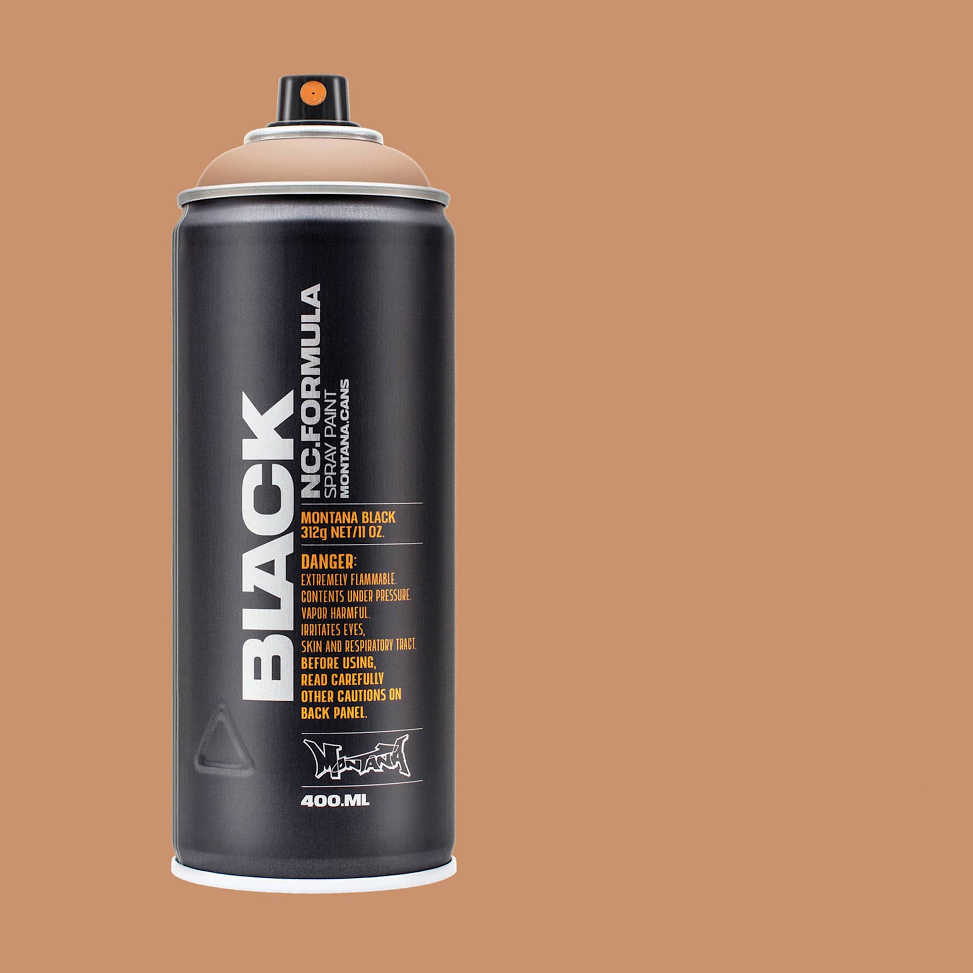 Montana Black Spray Paint - Cremion, 400 ml can with swatch