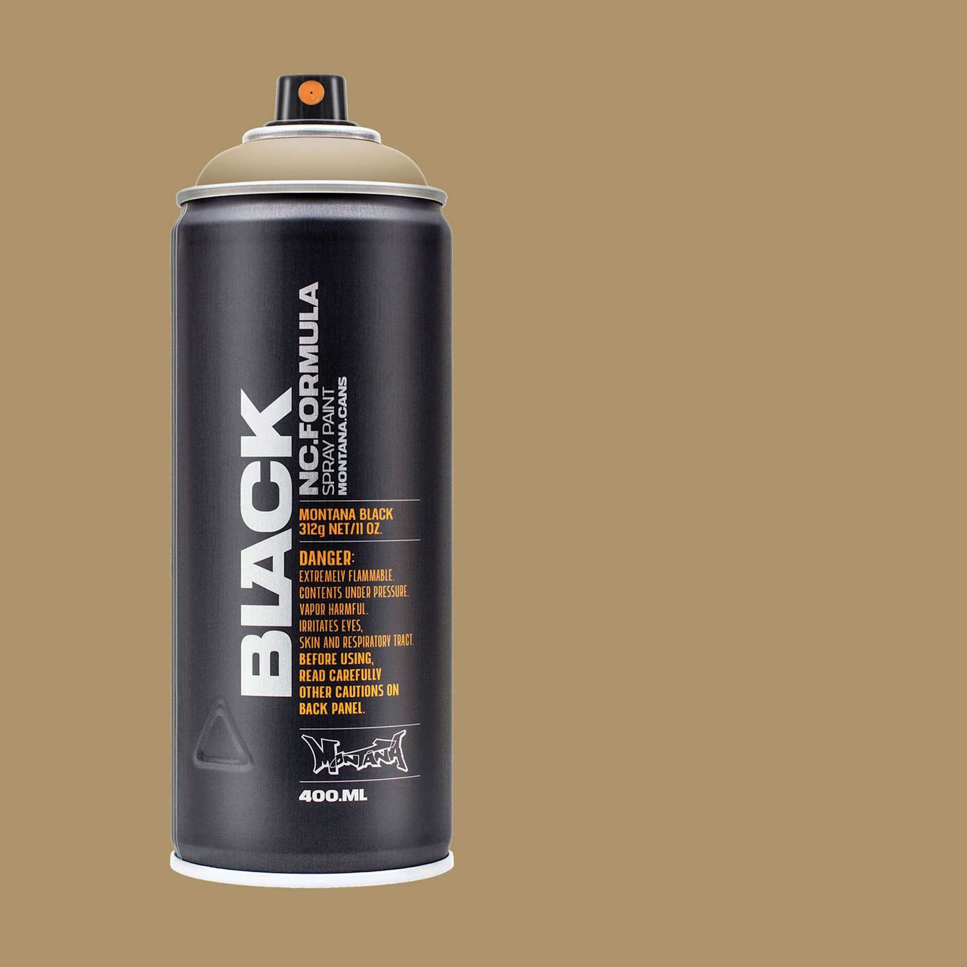 Montana Black Spray Paint - Goby, 400 ml can with swatch