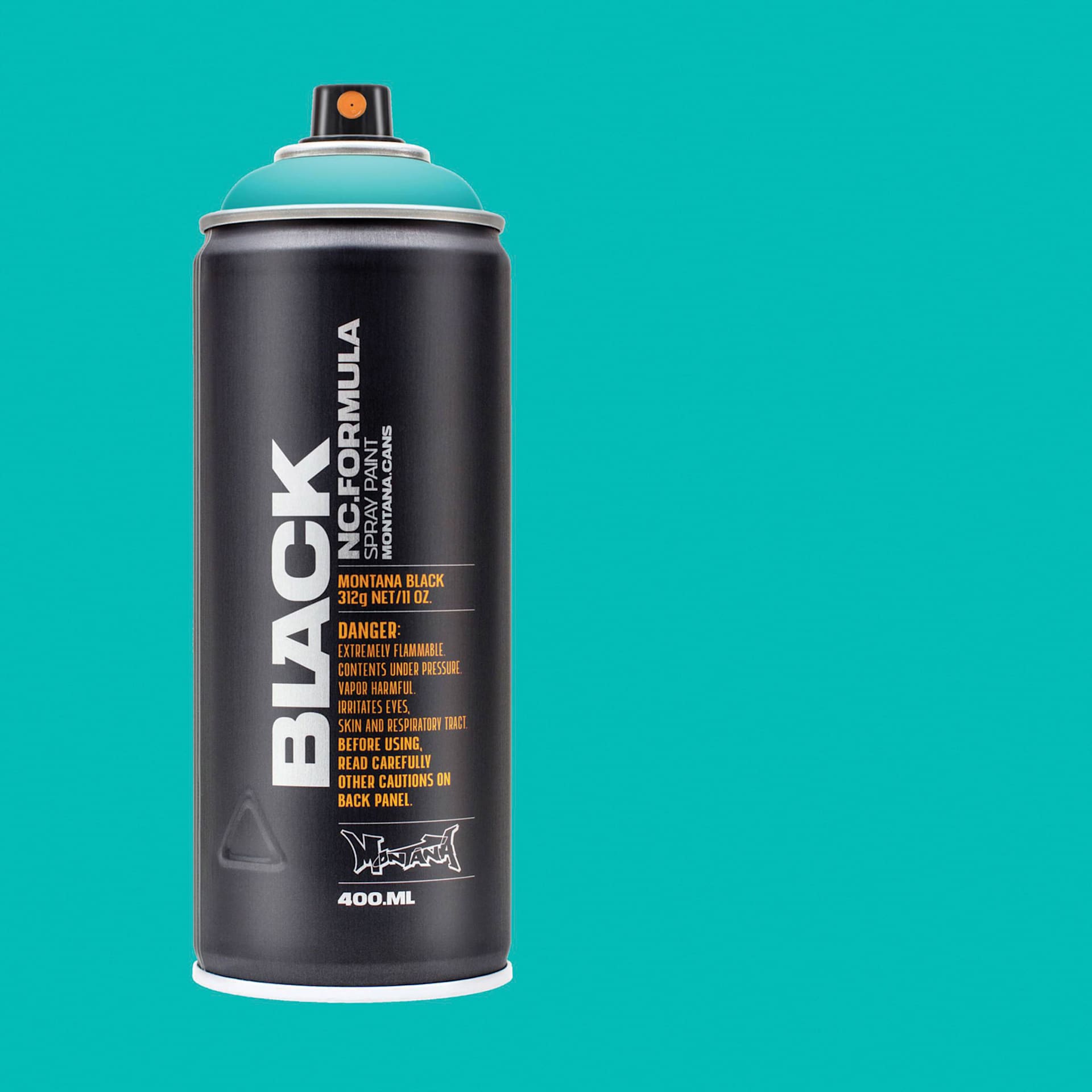 Montana Black Spray Paint - Nappies, 400 ml can with swatch