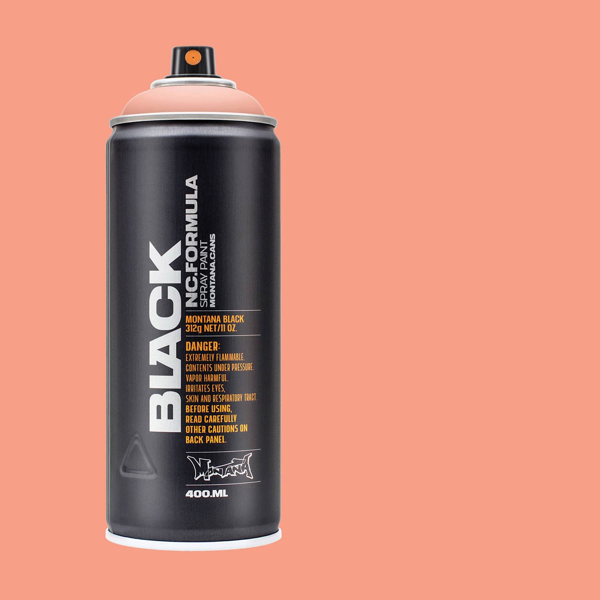 Montana Black Spray Paint - Snail, 400 ml can with swatch
