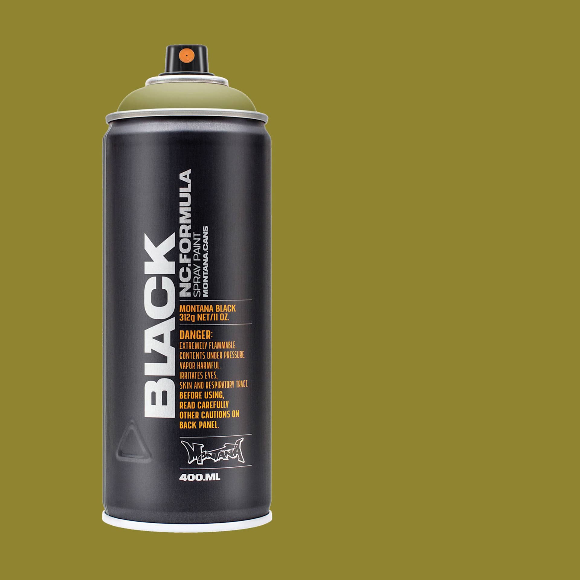 Montana Black Spray Paint - Boa, 400 ml can with swatch