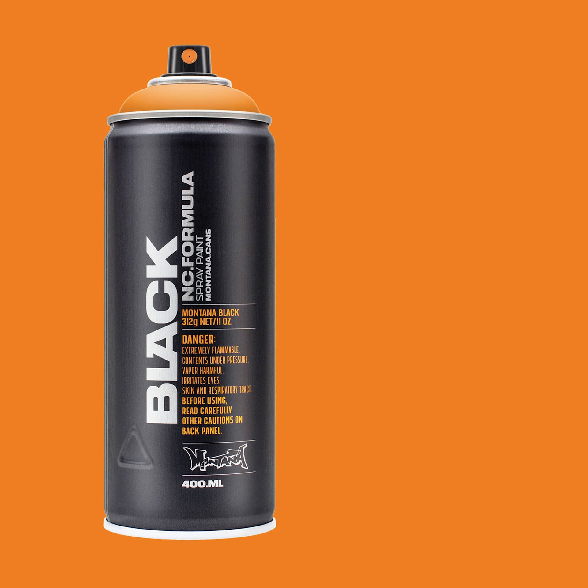 Montana Black Spray Paint - Clockwork Orange, 400 ml can with swatch